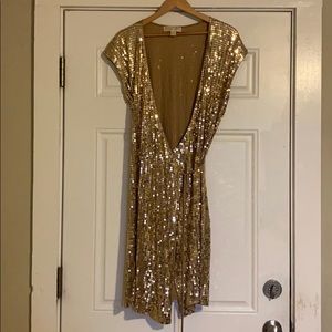 Michael Kors gold metallic wrap dress Large